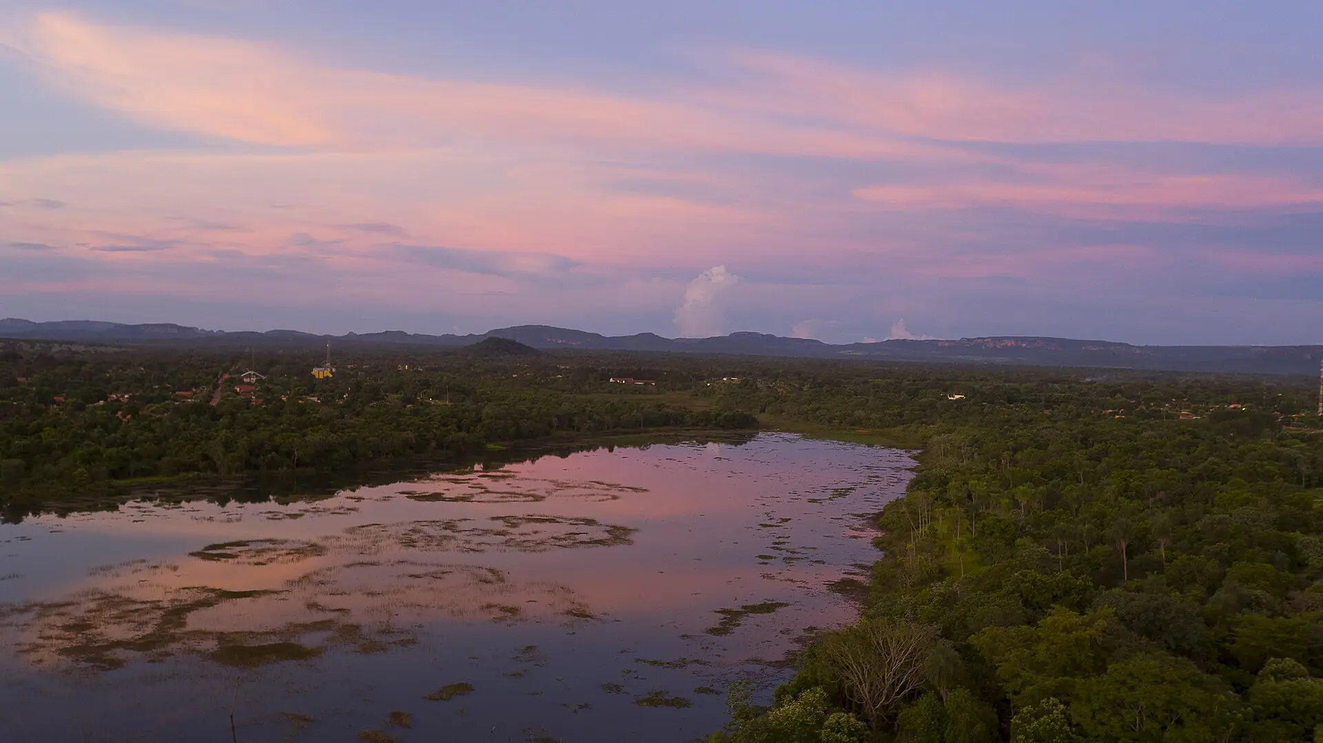 Lagoa e mata inundada na planície, vista do alto, Mato Grosso do Sul
